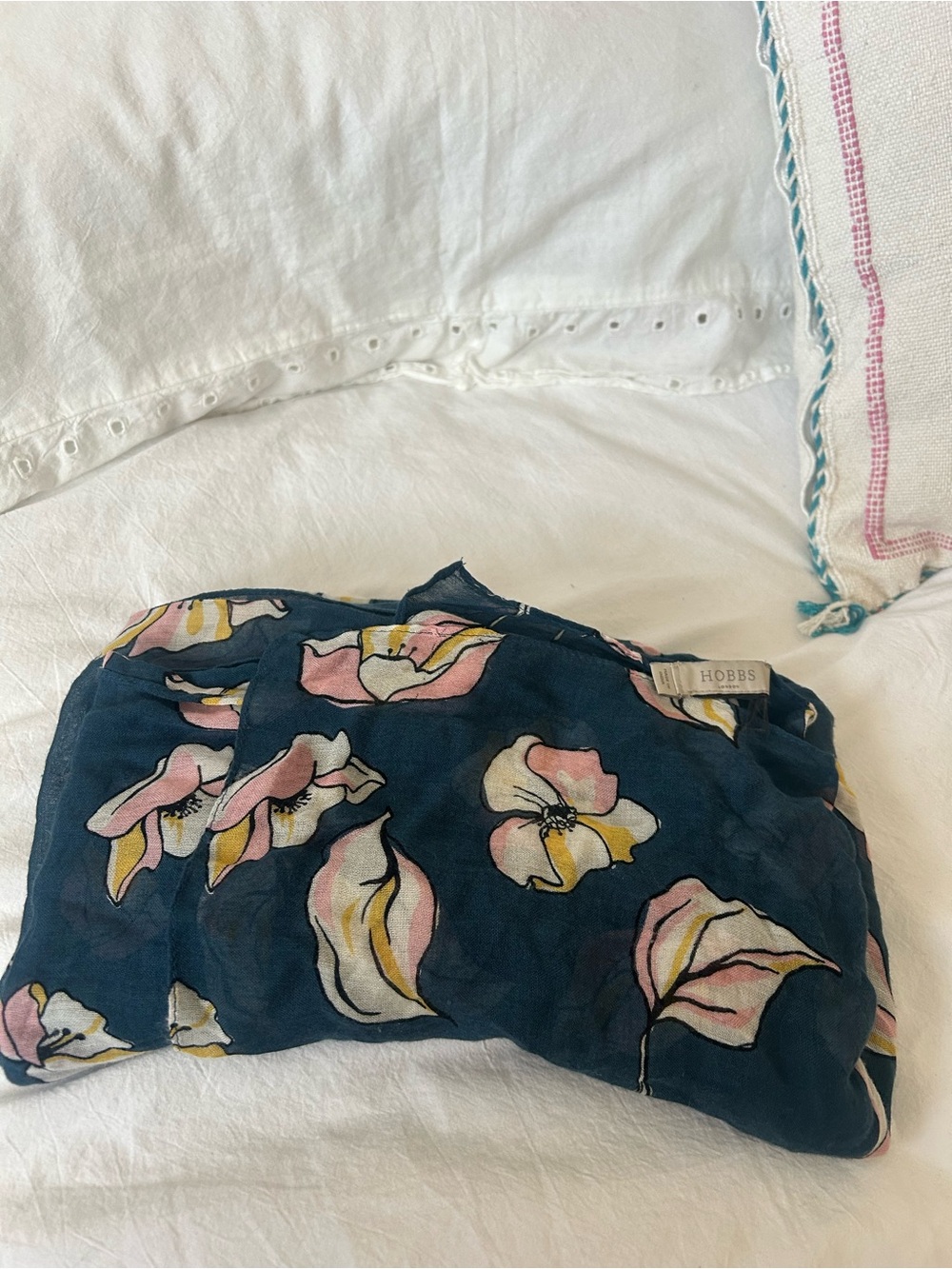 Hobbs Navy Floral Print Lightweight Scarf